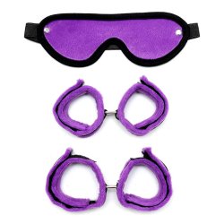 Handcuffs Foot Cuffs and Mask Purple