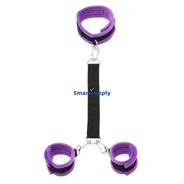 Handcuffs to Collar with Leash Adjustable Purple