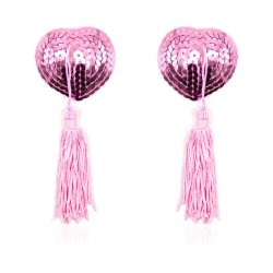 Self-Adhesive Heart Sequin Nipple Cover with Tassel Pink