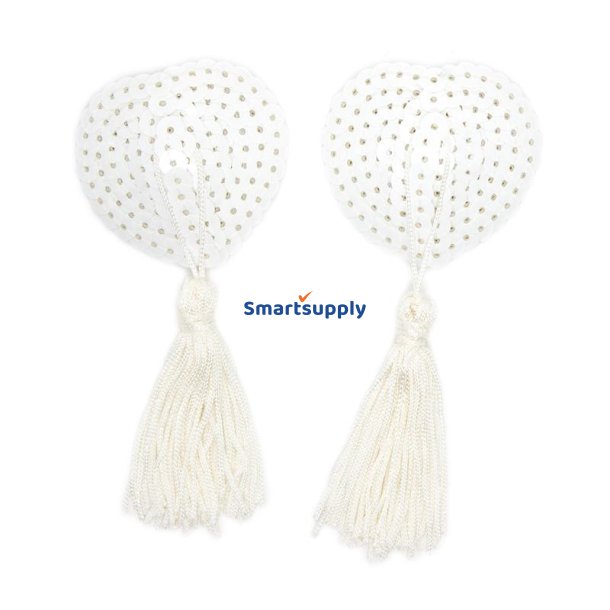 Sequin Nipple Cover with Tassel White
