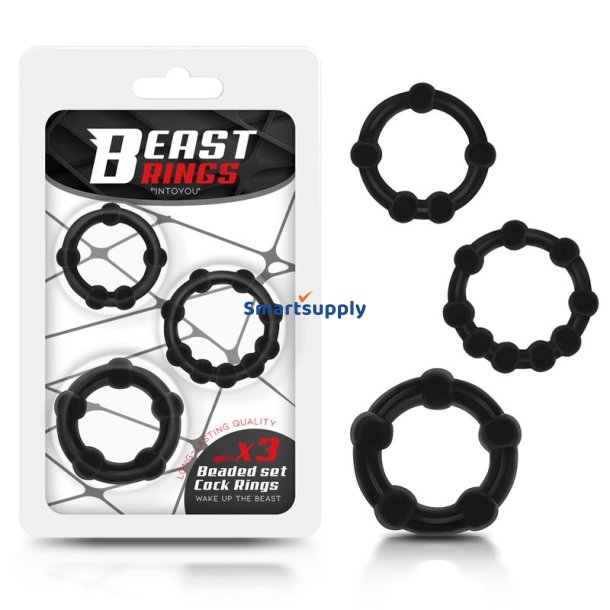 Set of 3 Cock Ring Beaded Flexible Black