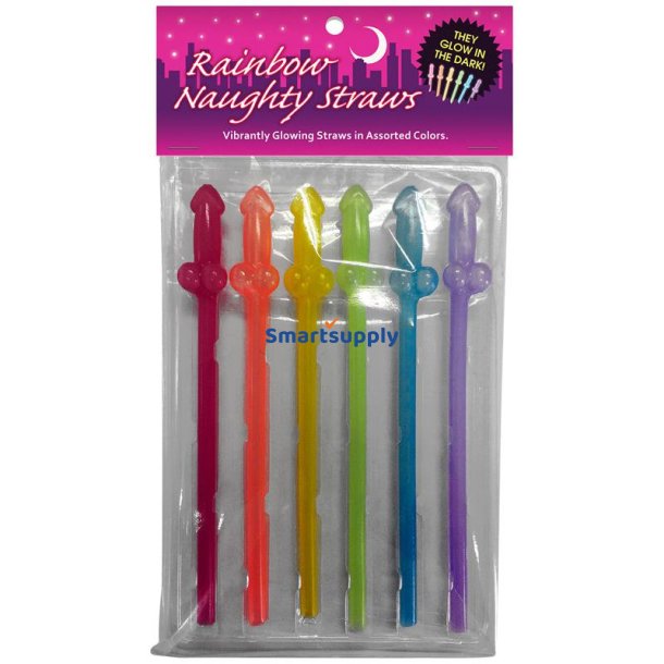 Set of 6 Glow-in-the-Dark Rainbow Penis Straws