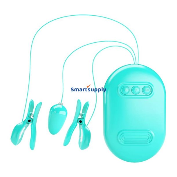 Surprise Box Vibrating Egg with Electric Shock Nipple Clamps Blue