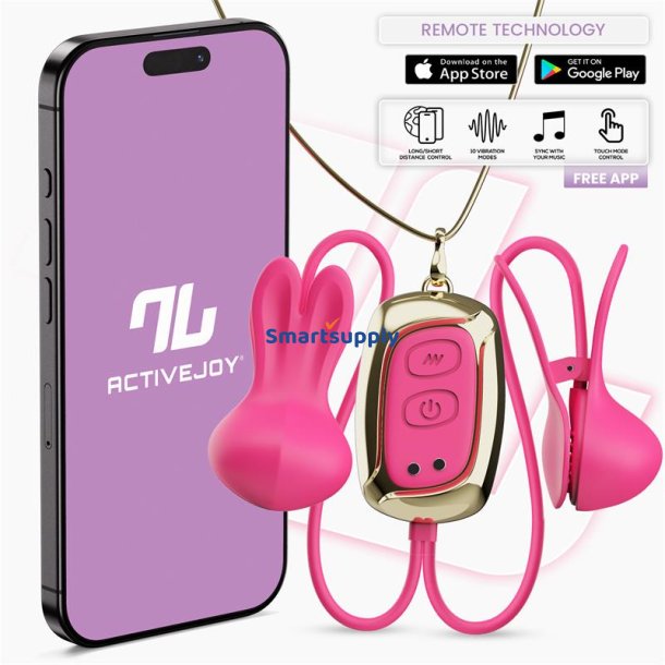 Tickly Nipple Clamps ith Vibration, Remote and Necklace with App