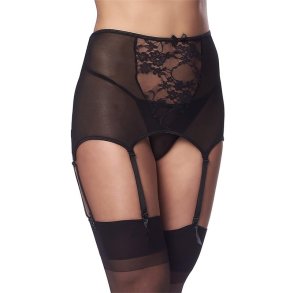 Wide Garter Belt with Stocking Black - S/M