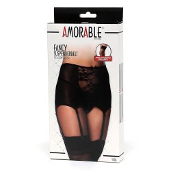 Wide Garter Belt with Stocking Black - S/M